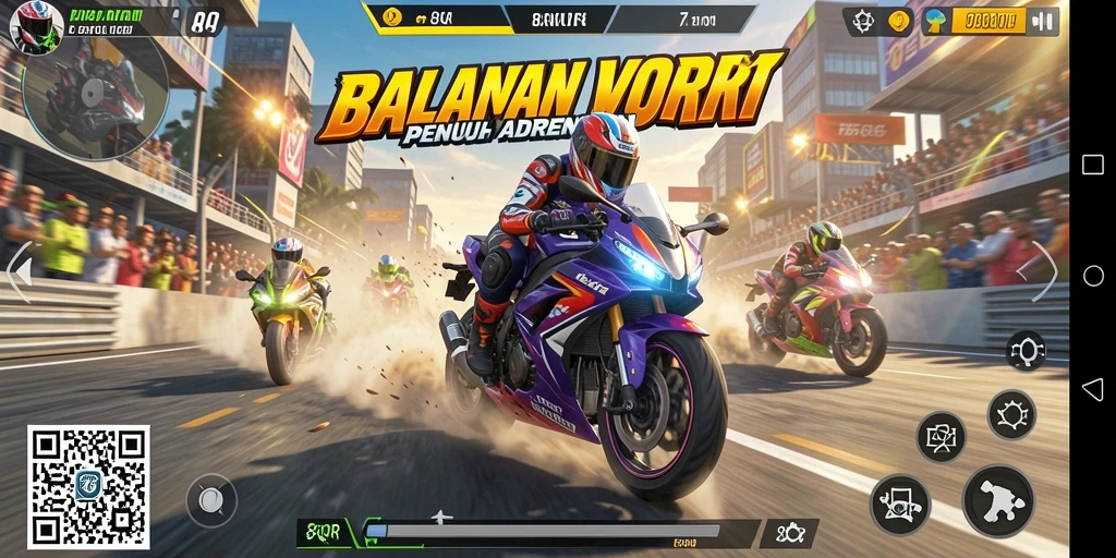 Gameplay menegangkan balapan motor di 8QR dengan trek yang beragam.