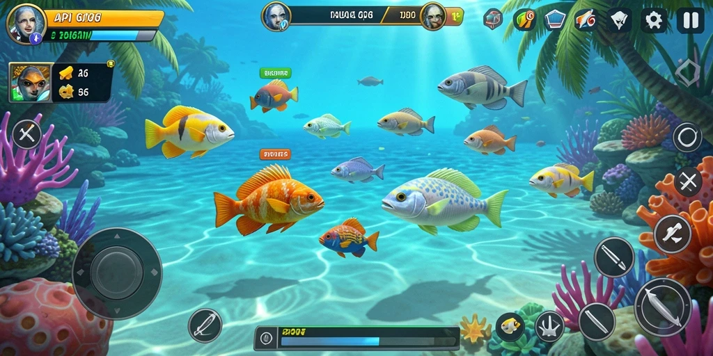 Screenshot gameplay Tembak Ikan yang menampilkan aksi menembak ikan.