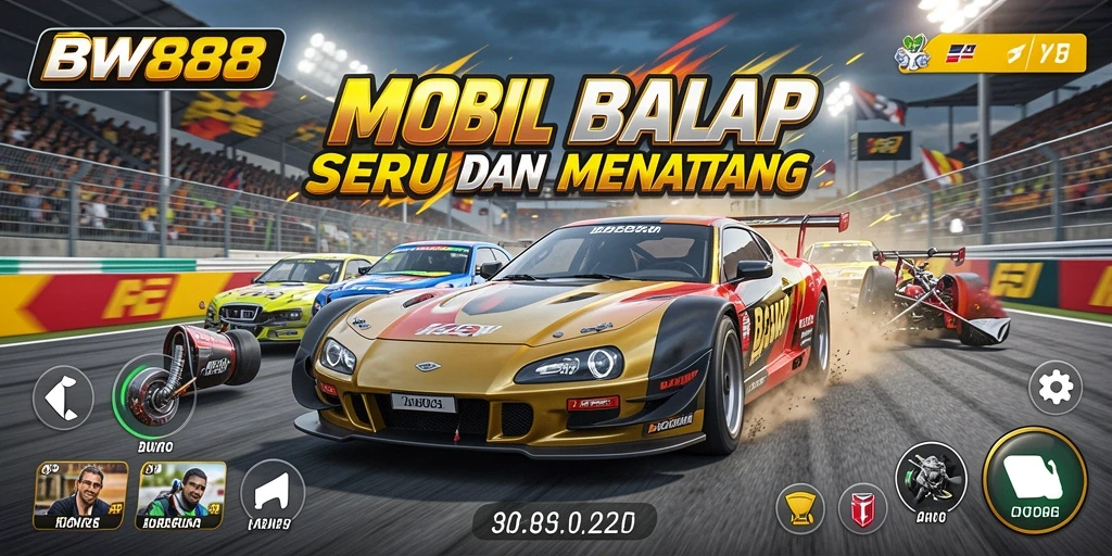 Tangkapan layar gameplay BW888 yang menunjukkan aksi balap yang mendebarkan.
