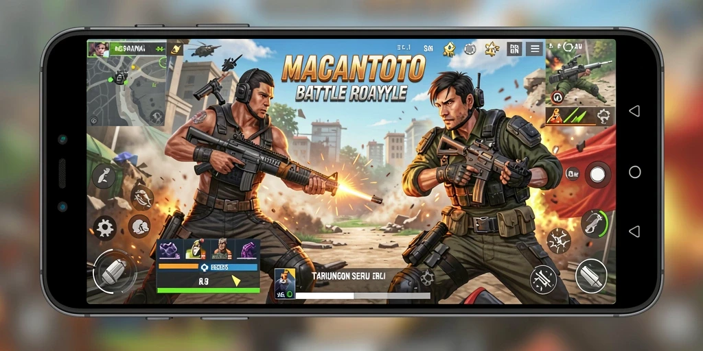 Gameplay seru <strong>MACANTOTO</strong> dalam suasana Battle Royale.