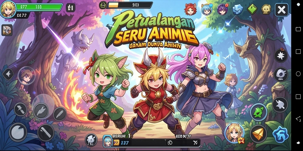 Tampilan gameplay seru dari REPUBLIK77 dengan karakter anime menarik.
