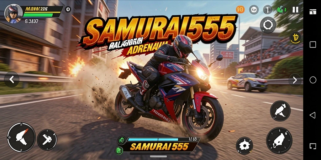 Screenshot SAMURAI555 menampilkan aksi balap motor yang seru dan mendebarkan.